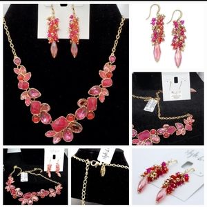 Style & Co Statement Necklace Pink Multi Faux Stone Gold-tone 18"& Earrings Set
